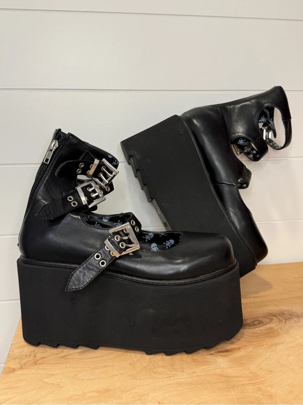 Lamoda Gothic Triple-Strap Chunky Platform Shoes - Black